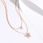 By Queen Διπλό Γυναικείο Κολιέ Butterfly Pink Gold με Zircon - Image 11