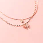 By Queen Διπλό Γυναικείο Κολιέ Butterfly Pink Gold με Zircon - Image 8