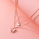 By Queen Διπλό Γυναικείο Κολιέ Butterfly Pink Gold με Zircon - Image 3