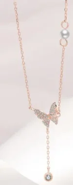 By Queen Κολιέ Butterfly Pink Gold με Μαργαριτάρι και Zircon - Image 3
