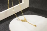 By Queen Κολιέ Butterfly Gold με Μαργαριτάρι και Zircon - Image 8