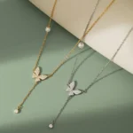 By Queen Κολιέ Butterfly Gold με Μαργαριτάρι και Zircon - Image 6