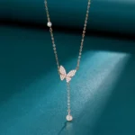 By Queen Κολιέ Butterfly Pink Gold με Μαργαριτάρι και Zircon