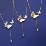 By Queen Κολιέ Butterfly Gold 925 με Φίλντισι και Zircon - Image 4