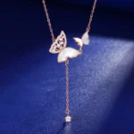 By Queen Κολιέ Butterfly Pink Gold 925 με Φίλντισι και Zircon