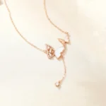 By Queen Κολιέ Butterfly Pink Gold 925 με Φίλντισι και Zircon - Image 4