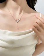 By Queen Κολιέ Butterfly Pink Gold 925 με Φίλντισι και Zircon - Image 3