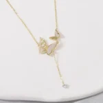 By Queen Κολιέ Butterfly Gold 925 με Φίλντισι και Zircon - Image 3
