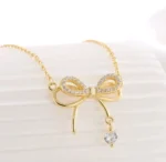 By Queen Γυναικείο Κολιέ Διπλός Φιόγκος S925 Gold Plated Με Ζιργκόν
