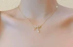 By Queen Γυναικείο Κολιέ Διπλός Φιόγκος S925 Gold Plated Με Ζιργκόν - Image 2