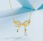 By Queen Γυναικείο Κολιέ Διπλός Φιόγκος S925 Gold Plated Με Ζιργκόν - Image 3
