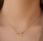 By Queen Γυναικείο Κολιέ Διπλός Φιόγκος S925 Gold Plated Με Ζιργκόν - Image 4