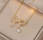 By Queen Γυναικείο Κολιέ Διπλός Φιόγκος S925 Gold Plated Με Ζιργκόν - Image 6