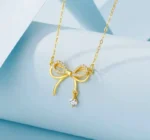 By Queen Γυναικείο Κολιέ Διπλός Φιόγκος S925 Gold Plated Με Ζιργκόν - Image 7