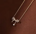 By Queen Γυναικείο Κολιέ Διπλός Φιόγκος S925 Gold Plated Με Ζιργκόν - Image 9
