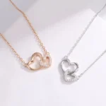 By Queen Γυναικείο Κολιέ Διπλή Καρδιά S925 Με Ζιργκόν Rose Gold - Image 2