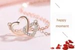 By Queen Γυναικείο Κολιέ Διπλή Καρδιά S925 Με Ζιργκόν Rose Gold - Image 5
