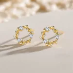 By Queen Ασημένια Σκουλαρίκια Στρογγυλά Με Φύλλα Και Zircon