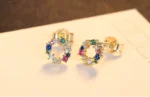 By Queen Ασημένια Καρφωτά Σκουλαρίκια Κύκλος Gold Plated Με Zircon - Image 3