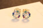 By Queen Ασημένια Καρφωτά Σκουλαρίκια Κύκλος Gold Plated Με Zircon - Image 4