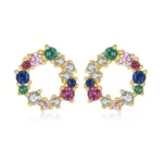 By Queen Ασημένια Καρφωτά Σκουλαρίκια Κύκλος Gold Plated Με Zircon