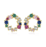 By Queen Ασημένια Καρφωτά Σκουλαρίκια Κύκλος Gold Plated Με Zircon
