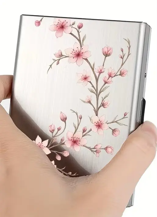 floral cherry blossom metal card holder1 By Queen Floral Cherry Blossom Metal Card Holder - Image 1