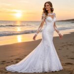 By Queen Νυφικό Με Δαντέλα Και Μακριά Μανίκια Elegant Bridal Gown - Image 9