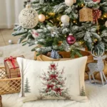 By Queen Limited Festive Edition Χριστουγεννιάτικη Μαξιλαροθήκη 50×30 εκ. Με Χιονισμένο Δέντρο και Κόκκινες Κορδέλες