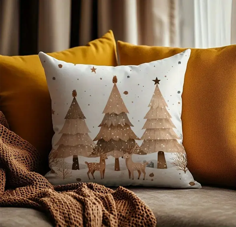 limited festive edition pillowcase Scandinavian Serene Christmas1 By Queen Limited Festive Edition Μαξιλαροθήκη “Scandinavian Serene Christmas” Με Τάρανδους Και Πεύκα 45x45εκ. - Image 1