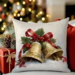 By Queen Limited Festive Edition Μαξιλαροθήκη Golden Bells Με Χιονισμένο Φόντο 45x45εκ.