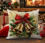 By Queen Limited Festive Edition Μαξιλαροθήκη Golden Bells Με Κόκκινη Κορδέλα