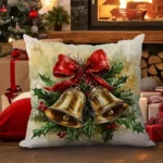 By Queen Limited Festive Edition Μαξιλαροθήκη Golden Bells Με Κόκκινη Κορδέλα