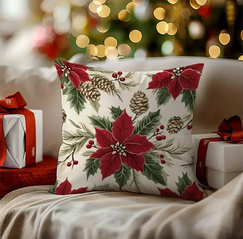 limited festive edition pillowcase holiday classic with foliage and red berries1 By Queen Limited Festive Edition Μαξιλαροθήκη Holiday Classic Με Φυλλώματα Και Κόκκινα Μούρα 45x45εκ. - Image 1