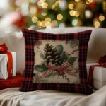 By Queen Limited Festive Edition Μαξιλαροθήκη Plaid Pinecone Και Ριγέ Κορδέλα