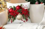 By Queen Limited Festive Edition Μαξιλαροθήκη με Αλεξανδρινά, Γκι Kαι Χρυσές Μπάλες 45x45εκ.