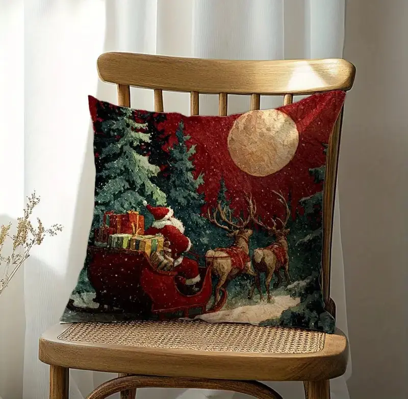 limited festive edition pillowcase santa claus & sleigh1 By Queen Limited Festive Edition Μαξιλαροθήκη Με Άγιο Βασίλη & Έλκηθρο 45x45εκ. - Image 1