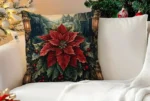 By Queen Limited Festive Edition Μαξιλαροθήκη Peach Skin Velvet Mε Σχέδιο Ποϊνσέτια 45x45εκ.