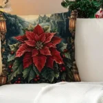 By Queen Limited Festive Edition Μαξιλαροθήκη Peach Skin Velvet Mε Σχέδιο Ποϊνσέτια 45x45εκ.
