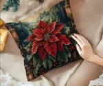 By Queen Limited Festive Edition Μαξιλαροθήκη Peach Skin Velvet Mε Σχέδιο Ποϊνσέτια 45x45εκ. - Image 3
