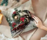 By Queen Limited Edition Μαξιλαροθήκη Χριστουγεννιάτικη Velvet Vintage Τρένο & Ποϊνσέτια 45x45εκ. - Image 3