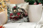 By Queen Limited Edition Μαξιλαροθήκη Χριστουγεννιάτικη Velvet Vintage Τρένο & Ποϊνσέτια 45x45εκ. - Image 4