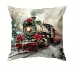 By Queen Limited Edition Μαξιλαροθήκη Χριστουγεννιάτικη Velvet Vintage Τρένο & Ποϊνσέτια 45x45εκ. - Image 6