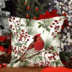 By Queen Limited Festive Edition Μαξιλαροθήκη Με Καρδινάλιο Και Κλαδιά Πεύκου 45x45εκ.