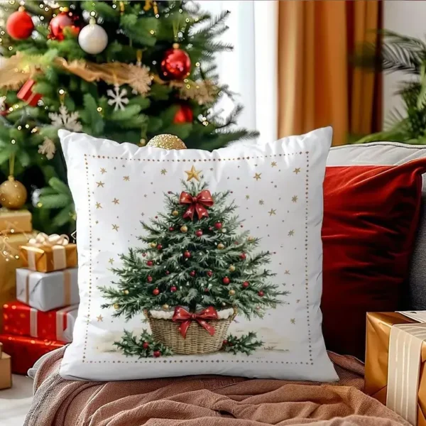 By Queen Limited Festive Edition Μαξιλαροθήκη Tree Με Κόκκινες Μπάλες Και Χρυσό Αστέρι 45x45εκ.