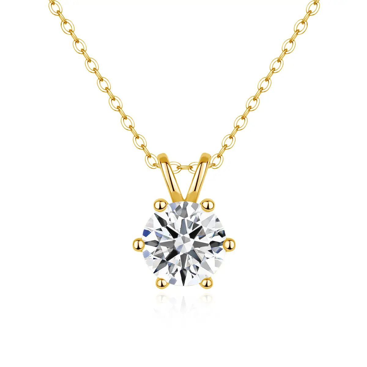 luxury gold necklace 14k with moissanite solitaire1 By Queen Luxury Jewelry Χρυσό Κολιέ 14K Με Μοϊσανίτη Brilliant Round - Image 1
