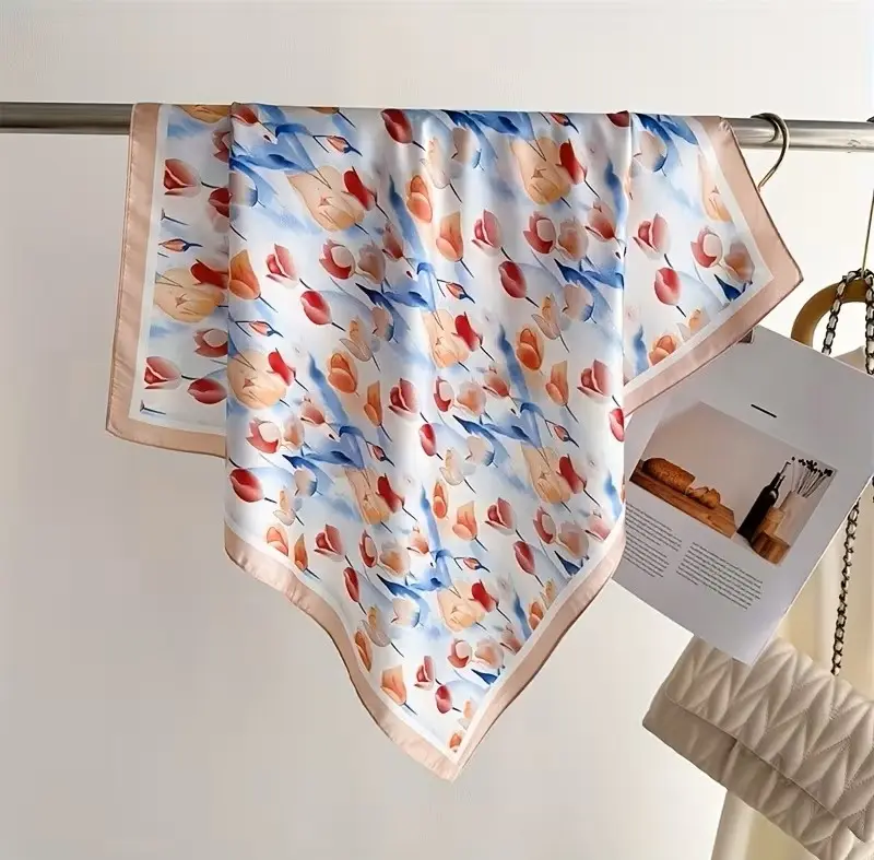 scarf multi color tulip1 By Queen Γυναικείο Μαντήλι Πολύχρωμο Με Τουλίπες - Image 1