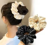 By Queen Scrunchie Satin Πουά Με Μαύρη Βάση Και Εκρού (Τυχαίο Χρώμα Επιλογής) - Image 4