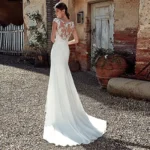 By Queen Λευκό Νυφικό Φόρεμα Με Δαντέλα Και Elegant Γραμμή - Image 5