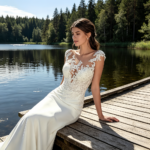 By Queen Λευκό Νυφικό Φόρεμα Με Δαντέλα Και Elegant Γραμμή - Image 6